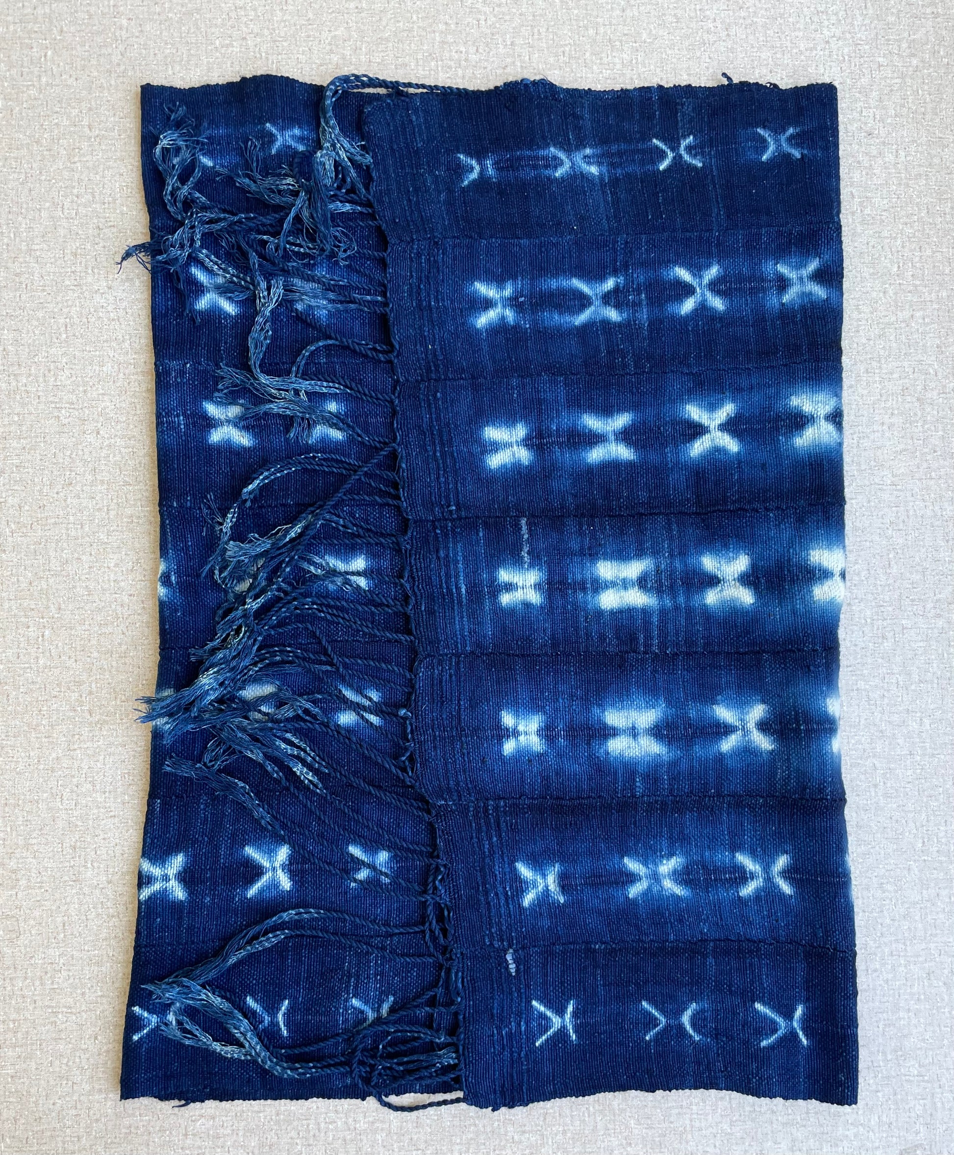 Handcrafted Art Textiles; Textiles In Art and Other African; Traditional; Vintage; Vintage African Indigo, Tie Dyed Blue Cotton Textile Scarf