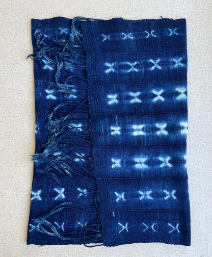 Handcrafted Art Textiles; Textiles In Art and Other African; Traditional; Vintage; Vintage African Indigo, Tie Dyed Blue Cotton Textile Scarf
