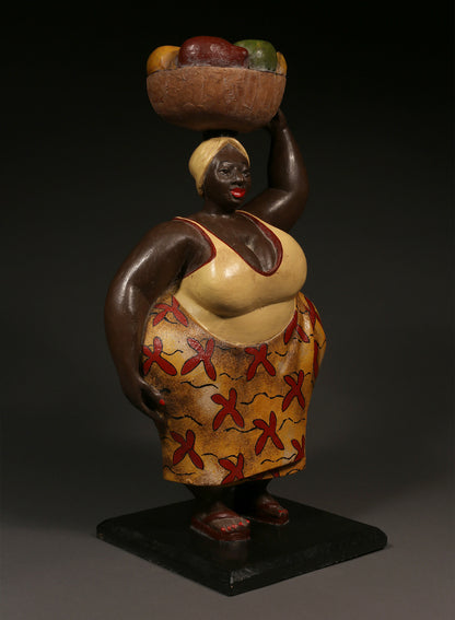 Handcrafted Sculptures - African Art - Home Decor - Wood - Statue - Figurine - Woman Carrying - Fruit Basket - Painted