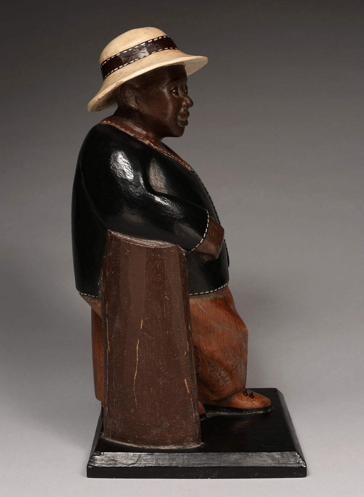 Handcrafted Sculptures and Statues;Collection; Other African; Gentleman Sculpture, Carved Painted Wood, African Decor