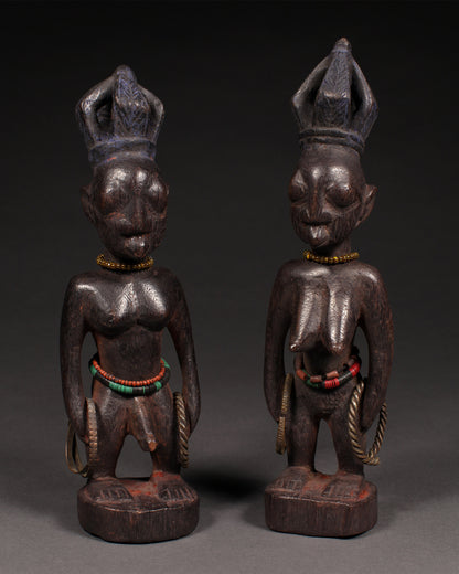 Tribal Sculptures and Statues;Traditional; Collection; Other African; African Ibeji Twin Figures,Yoruba Tribe, Nigeria, Carved Wood