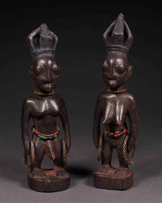 Tribal Sculptures and Statues;Traditional; Collection; Other African; African Ibeji Twin Figures,Yoruba Tribe, Nigeria, Carved Wood