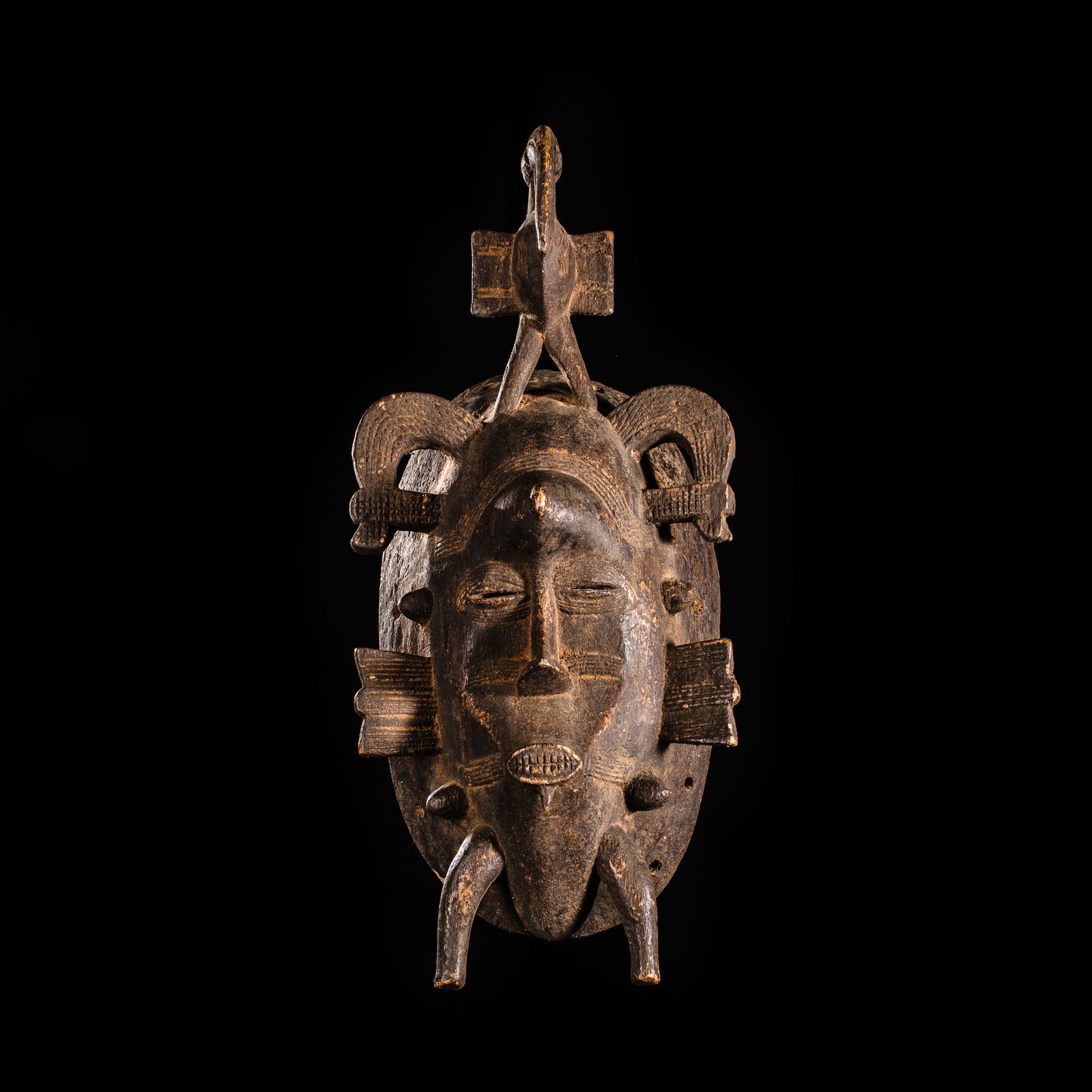 Tribal Masks;African Kpelie Face Mask, Wood, Senufo Tribe