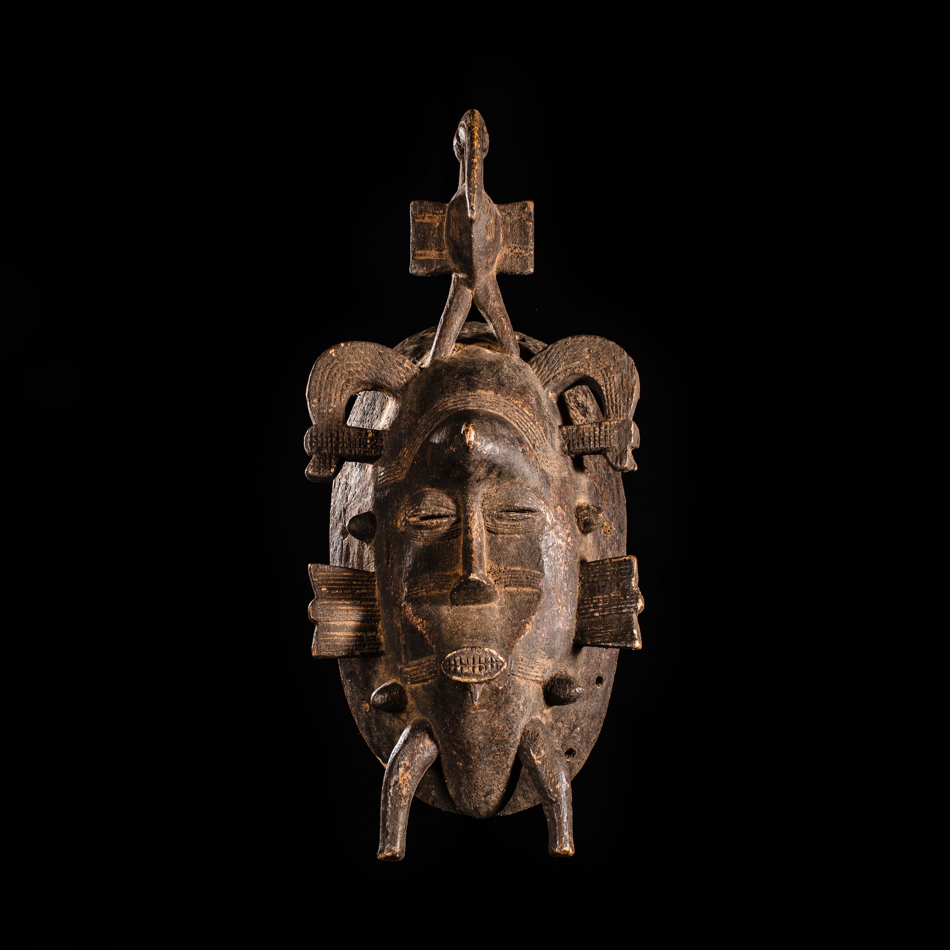 Tribal Masks;African Kpelie Face Mask, Wood, Senufo Tribe