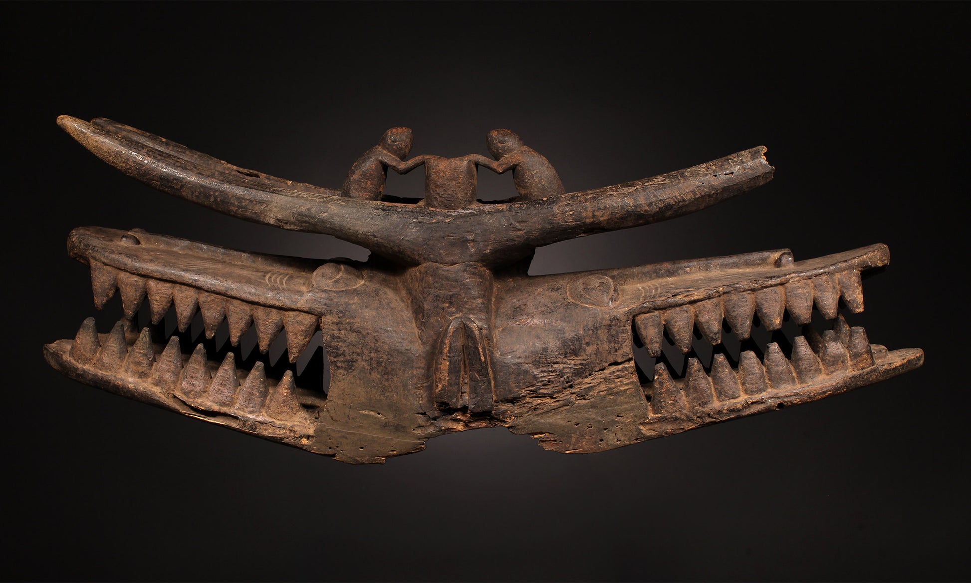 Tribal Masks;African Senufo Janus Firespitter Helmet Mask, Crafted Wood