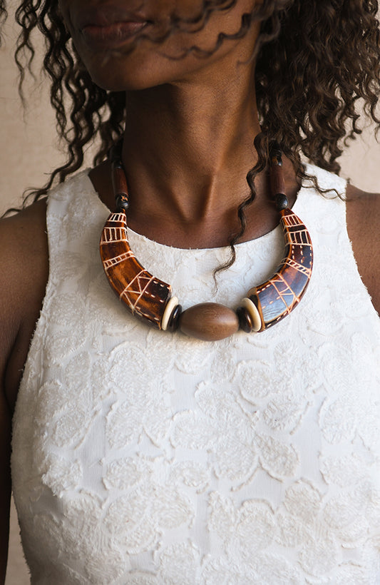 Handcrafted Necklaces - African Plural Art - African Art - Necklaces - Jewelry - African Tribal Collar Jewelry, Bone Beads Necklace
