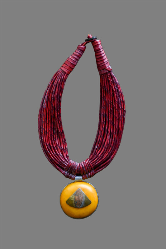 Tribal Necklaces - African Plural Art - African Art - Necklaces - Jewelry - African Tribal Leather Necklace, Amber Pendant