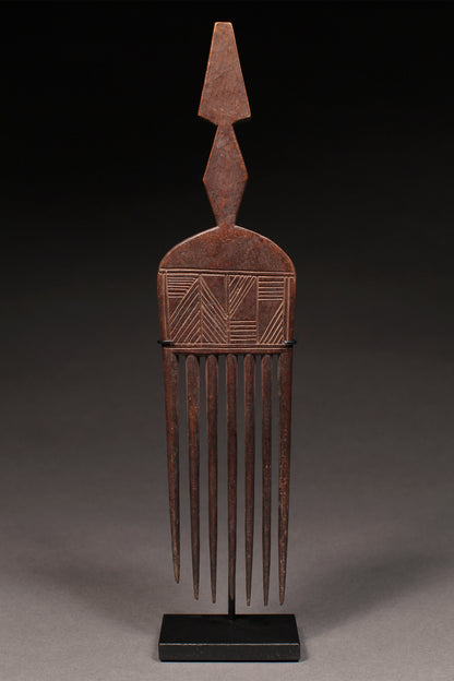 Tribal Objects; Artwork; Collection; Other African; Comb with Geometric Incisions, Carved Wood, Ashanti, Asante, Ghana, African Artifact Sculpture