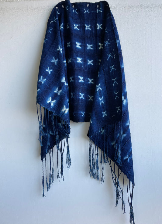 Handcrafted Art Textiles; Textiles In Art and Other African; Traditional; Vintage; Vintage African Indigo, Tie Dyed Blue Cotton Textile Scarf