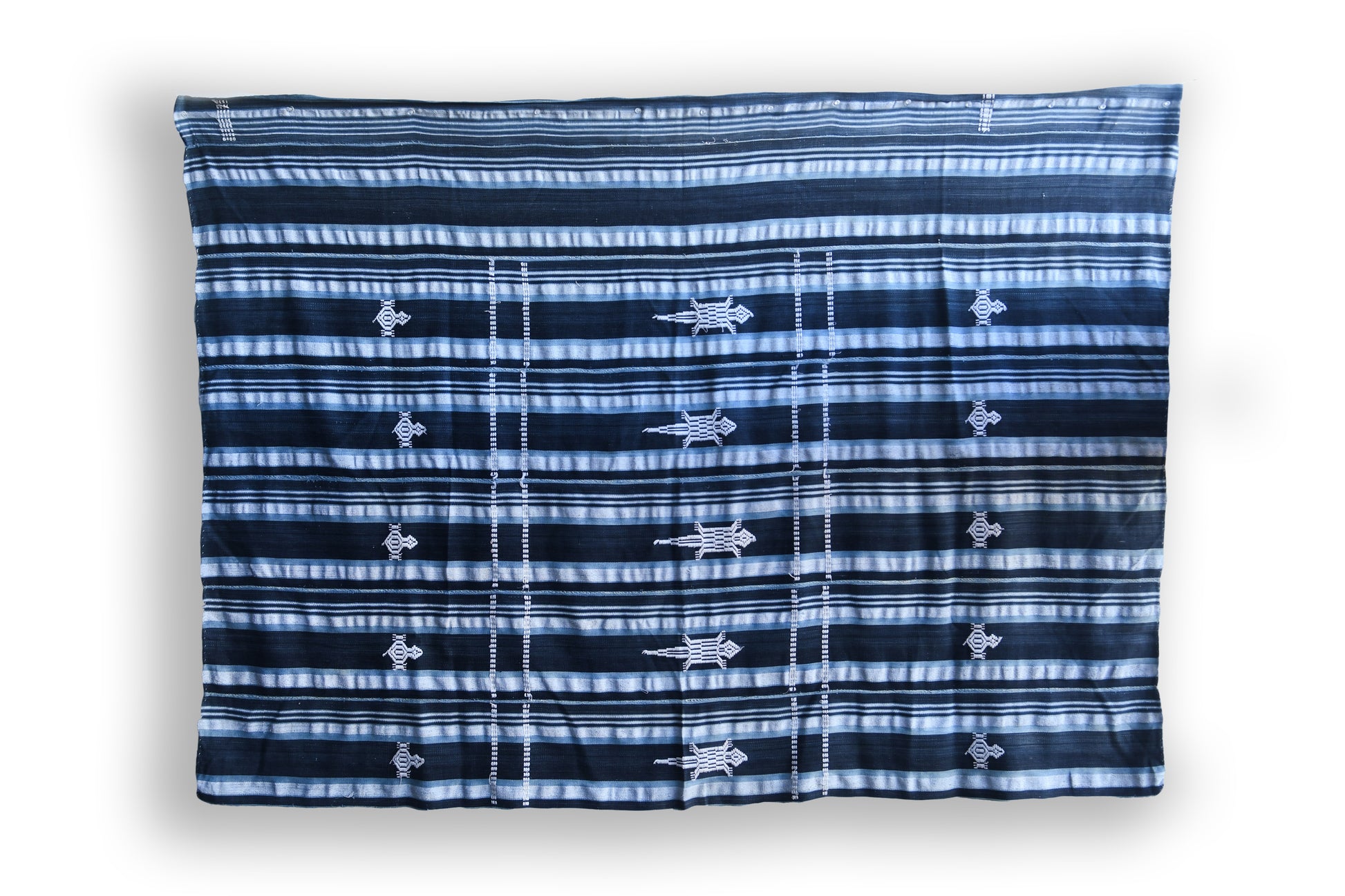 Handcrafted Art Textiles; Woven Fabrics; Other African; Indigo Based; Cotton; Traditional; Intricate Patterns; Home Decor; Hand Dyed  African Indigo, Stripe Woven Embroidered Fabric, Blue White Cotton Mudcloth, Home Decor Tapestry