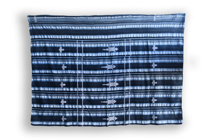 Handcrafted Art Textiles; Woven Fabrics; Other African; Indigo Based; Cotton; Traditional; Intricate Patterns; Home Decor; Hand Dyed  African Indigo, Stripe Woven Embroidered Fabric, Blue White Cotton Mudcloth, Home Decor Tapestry