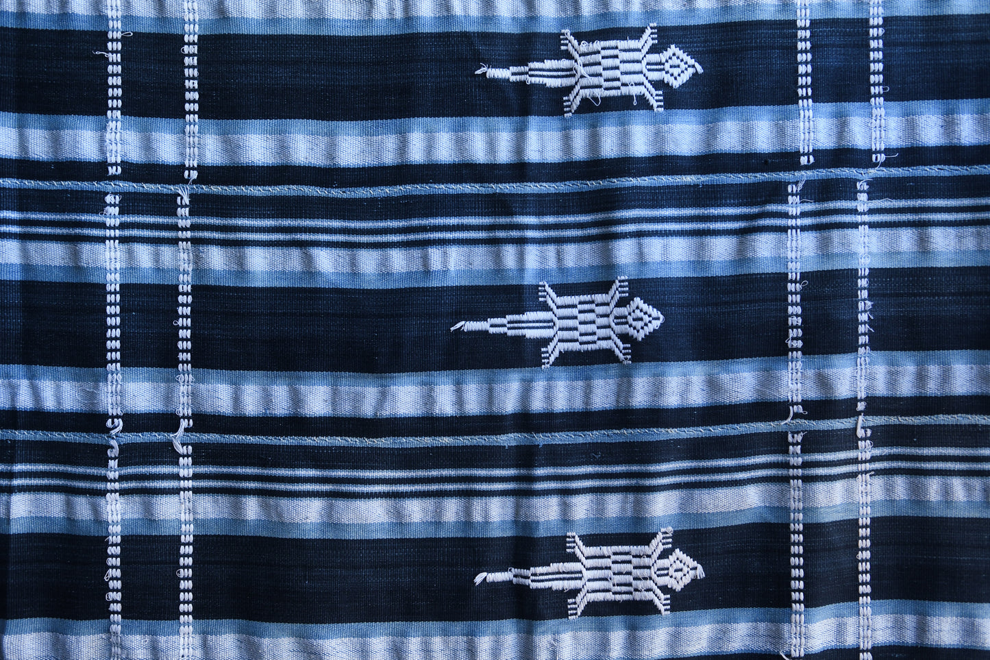 Handcrafted Art Textiles; Woven Fabrics; Other African; Indigo Based; Cotton; Traditional; Intricate Patterns; Home Decor; Hand Dyed  African Indigo, Stripe Woven Embroidered Fabric, Blue White Cotton Mudcloth, Home Decor Tapestry