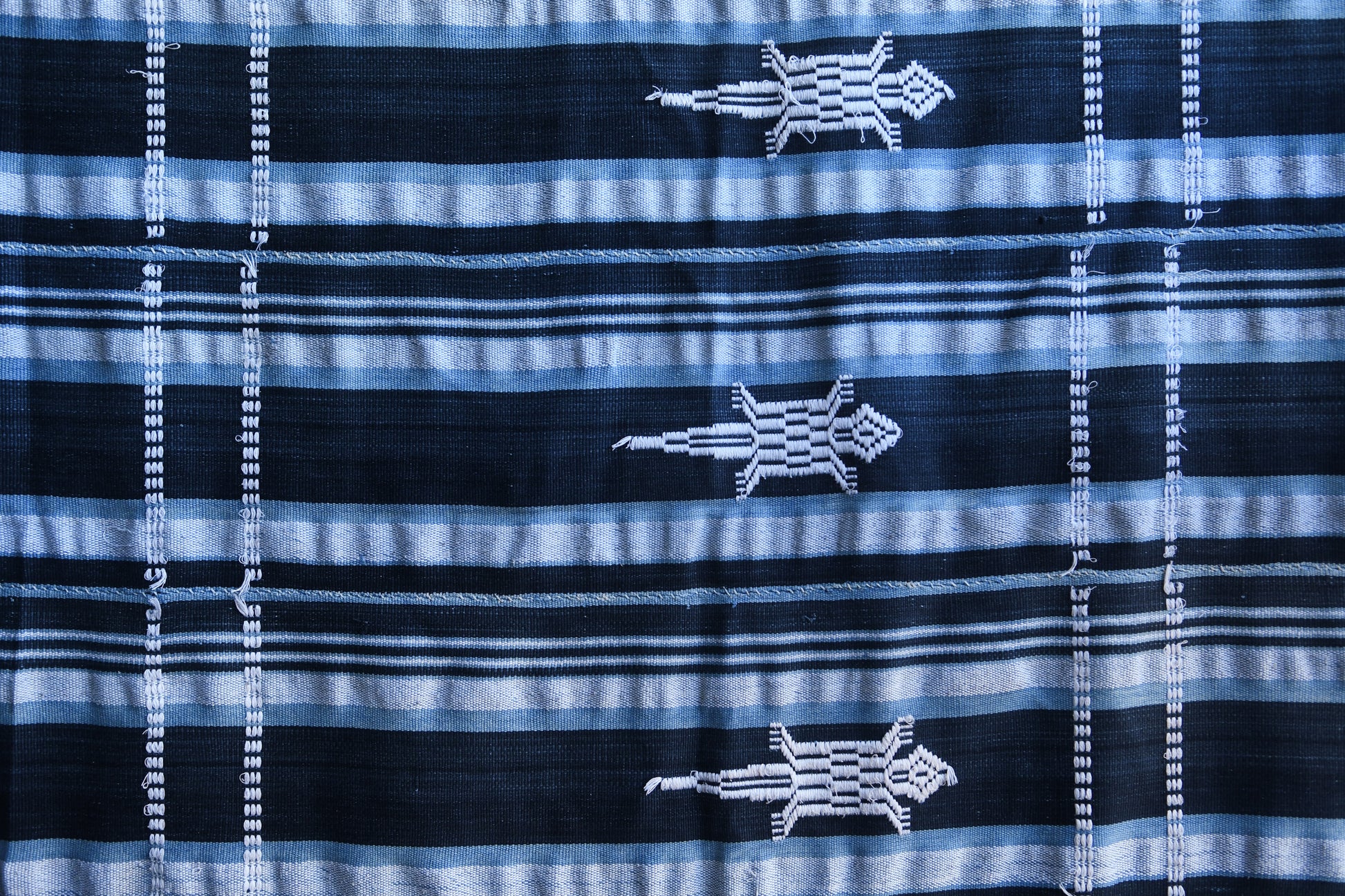 Handcrafted Art Textiles; Woven Fabrics; Other African; Indigo Based; Cotton; Traditional; Intricate Patterns; Home Decor; Hand Dyed  African Indigo, Stripe Woven Embroidered Fabric, Blue White Cotton Mudcloth, Home Decor Tapestry