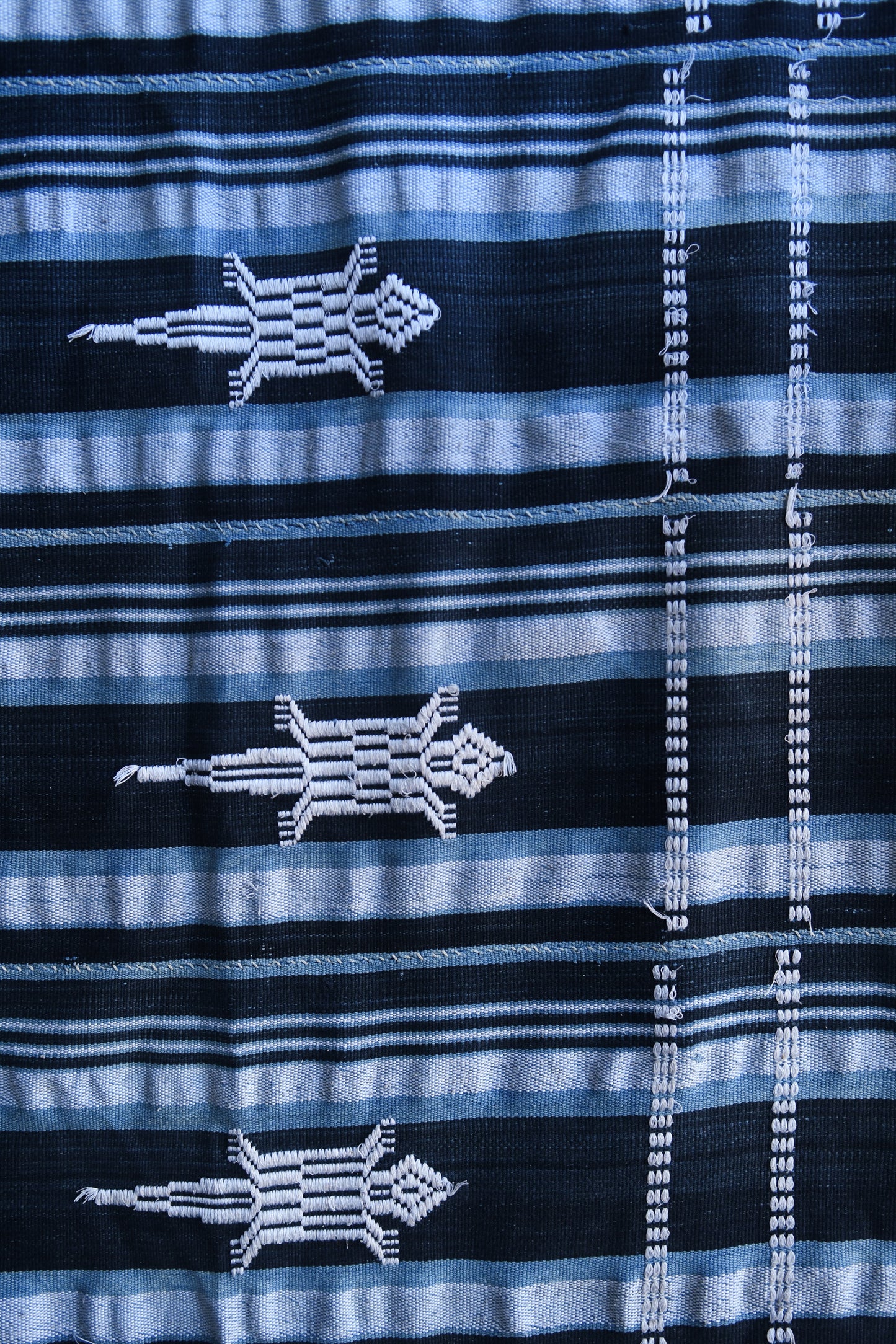 Handcrafted Art Textiles; Woven Fabrics; Other African; Indigo Based; Cotton; Traditional; Intricate Patterns; Home Decor; Hand Dyed  African Indigo, Stripe Woven Embroidered Fabric, Blue White Cotton Mudcloth, Home Decor Tapestry