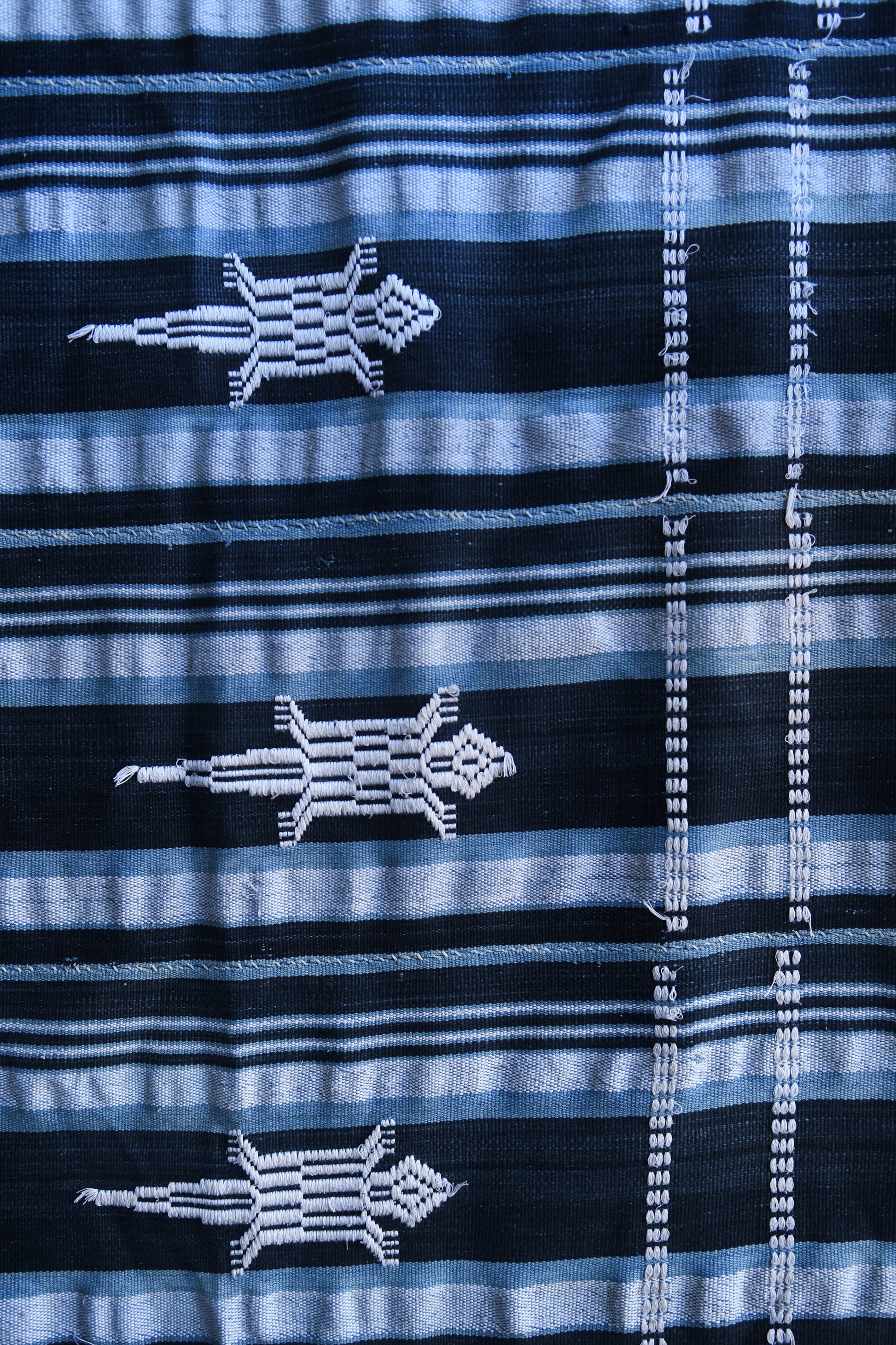 Handcrafted Art Textiles; Woven Fabrics; Other African; Indigo Based; Cotton; Traditional; Intricate Patterns; Home Decor; Hand Dyed  African Indigo, Stripe Woven Embroidered Fabric, Blue White Cotton Mudcloth, Home Decor Tapestry