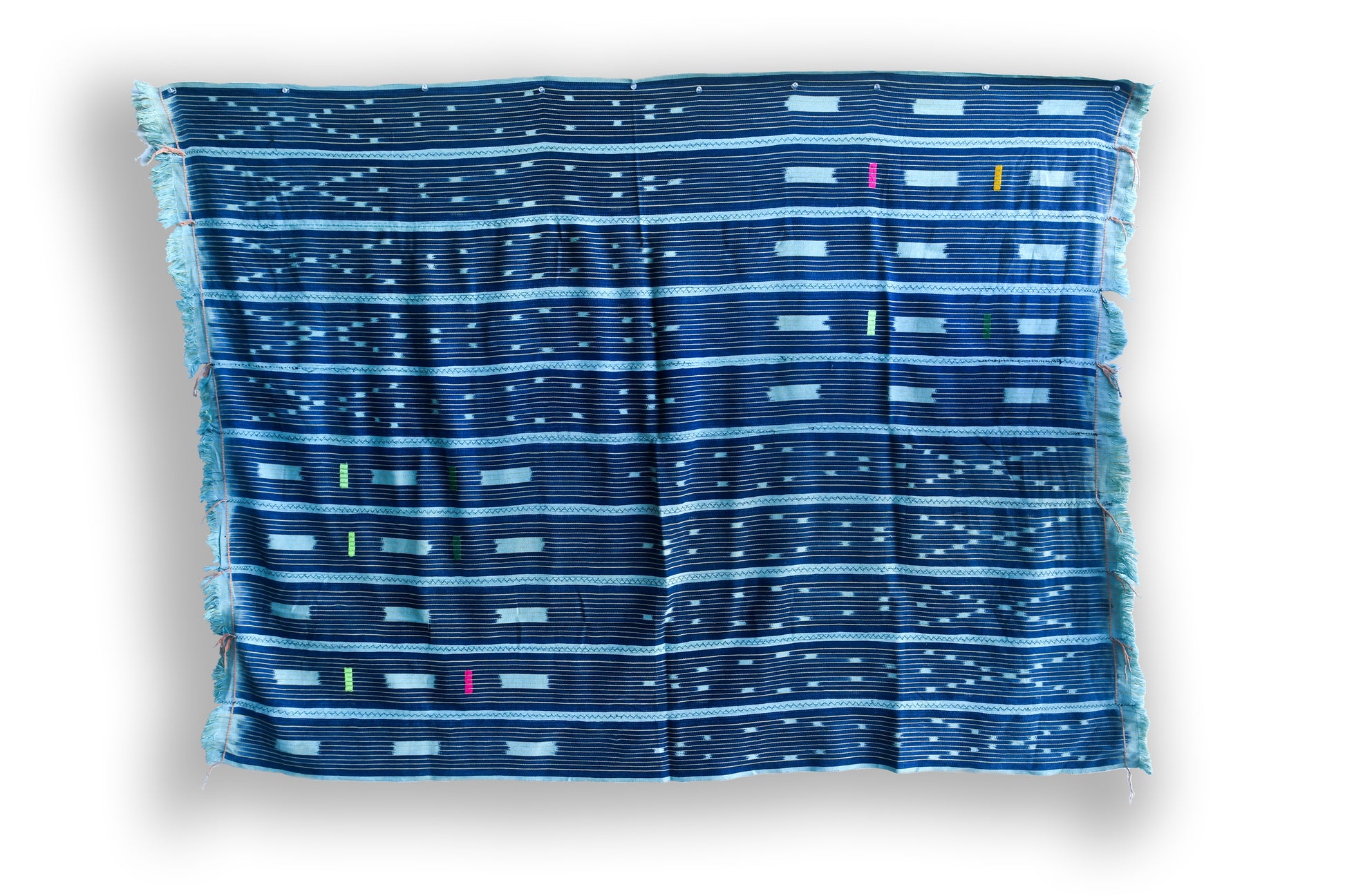 Handcrafted Art Textiles; Woven Fabrics; Other African; Indigo Based; Cotton; Traditional; Intricate Patterns; Home Decor; African Baule Tie Dye Mudcloth Fabric, Baule Ikat Cotton Textile, Wall Decor Throw Blanket