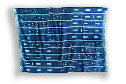 Handcrafted Art Textiles; Woven Fabrics; Other African; Indigo Based; Cotton; Traditional; Intricate Patterns; Home Decor; African Baule Tie Dye Mudcloth Fabric, Baule Ikat Cotton Textile, Wall Decor Throw Blanket