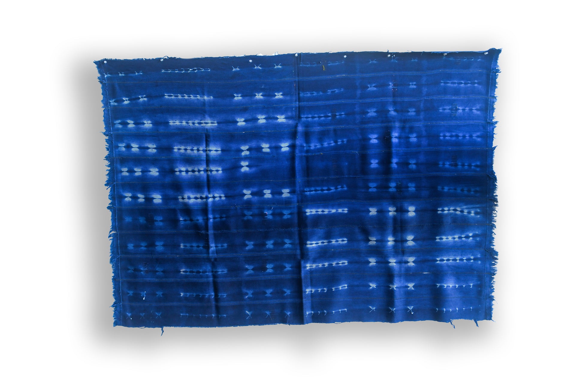 Handcrafted Art Textiles; Woven Fabrics; Other African; Indigo Based; Cotton; Traditional; Intricate Patterns; Home Decor; Dyed African Baule Indigo Cotton Cloth, Ikat Pattern, Home Decor