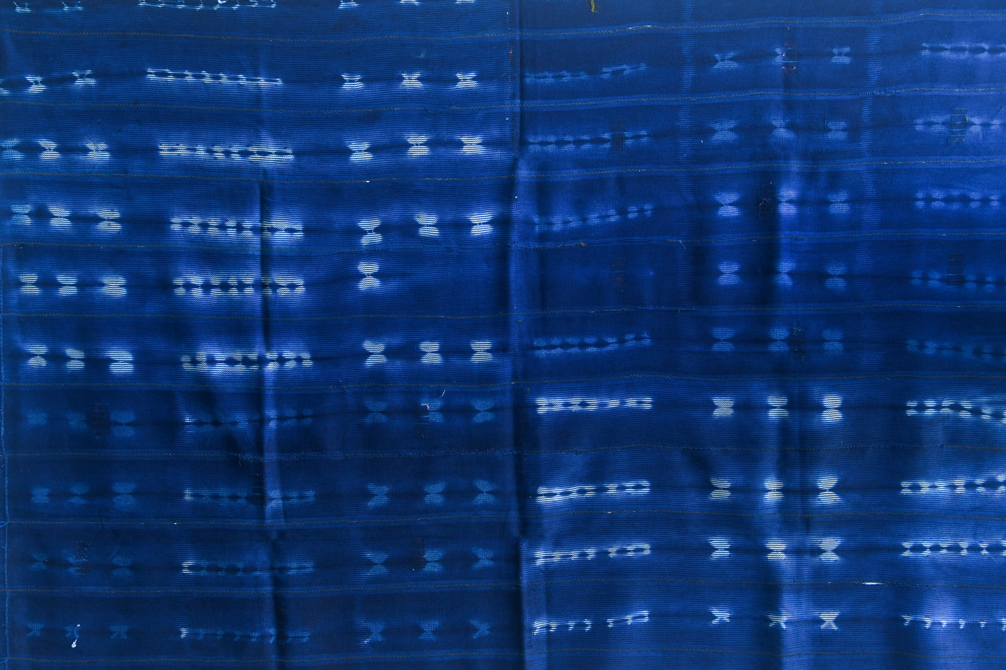 Handcrafted Art Textiles; Woven Fabrics; Other African; Indigo Based; Cotton; Traditional; Intricate Patterns; Home Decor; Dyed African Baule Indigo Cotton Cloth, Ikat Pattern, Home Decor