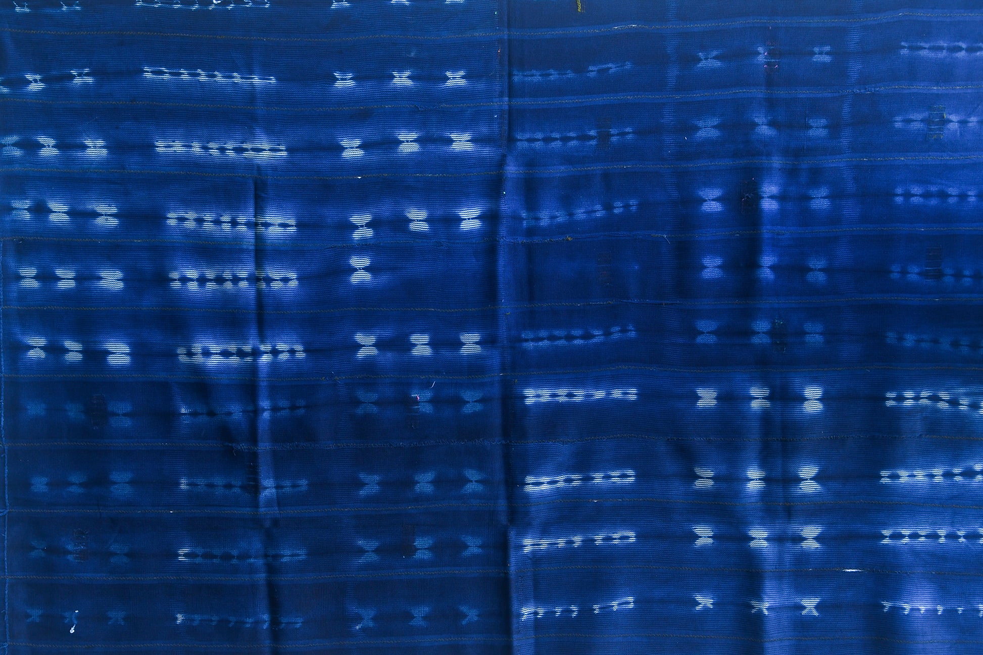 Handcrafted Art Textiles; Woven Fabrics; Other African; Indigo Based; Cotton; Traditional; Intricate Patterns; Home Decor; Dyed African Baule Indigo Cotton Cloth, Ikat Pattern, Home Decor