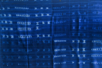 Handcrafted Art Textiles; Woven Fabrics; Other African; Indigo Based; Cotton; Traditional; Intricate Patterns; Home Decor; Dyed African Baule Indigo Cotton Cloth, Ikat Pattern, Home Decor