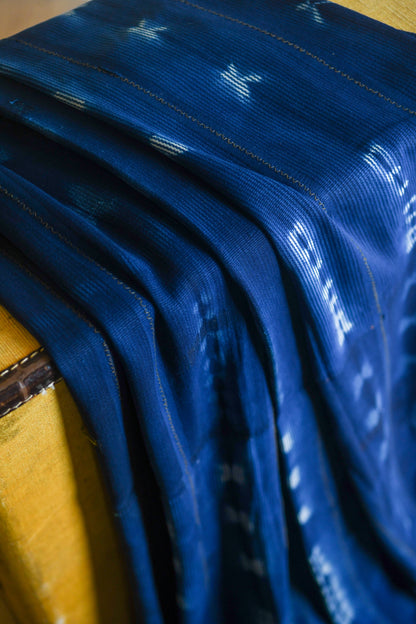 Handcrafted Art Textiles; Woven Fabrics; Other African; Indigo Based; Cotton; Traditional; Intricate Patterns; Home Decor; Dyed African Baule Indigo Cotton Cloth, Ikat Pattern, Home Decor