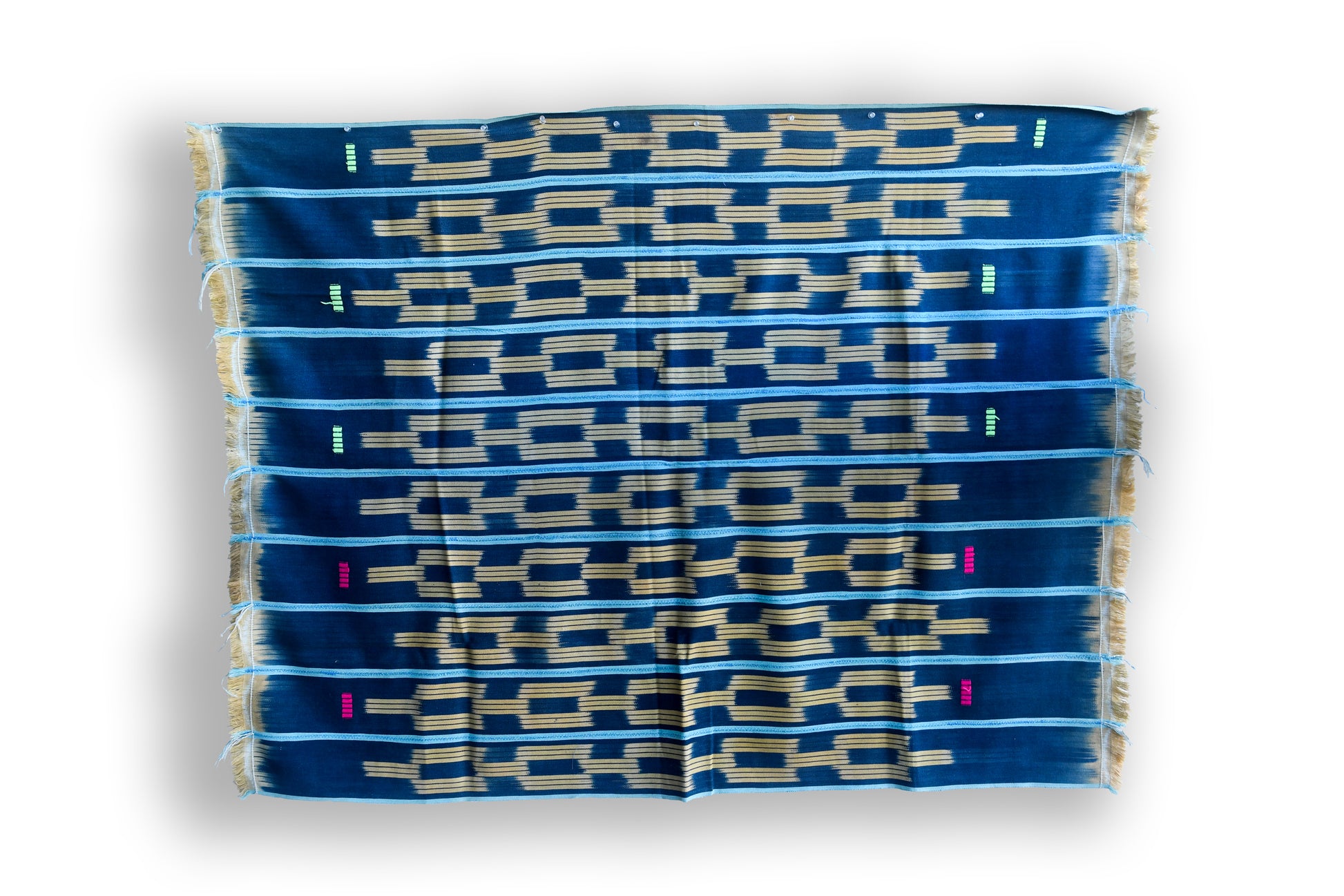 Handcrafted Art Textiles; Woven Fabrics; Other African; Indigo Based; Cotton; Traditional; Intricate Patterns; Home Decor; Indigo Tie Dyed Ikat Fabric,  Vintage African Baule Cotton Textile
