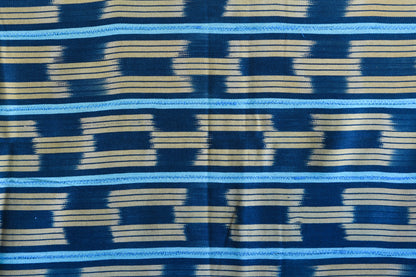 Handcrafted Art Textiles; Woven Fabrics; Other African; Indigo Based; Cotton; Traditional; Intricate Patterns; Home Decor; Indigo Tie Dyed Ikat Fabric,  Vintage African Baule Cotton Textile
