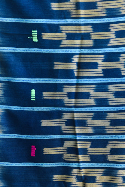 Handcrafted Art Textiles; Woven Fabrics; Other African; Indigo Based; Cotton; Traditional; Intricate Patterns; Home Decor; Indigo Tie Dyed Ikat Fabric,  Vintage African Baule Cotton Textile