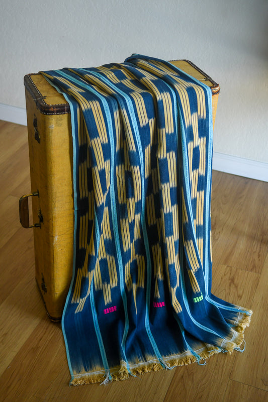 Handcrafted Art Textiles; Woven Fabrics; Other African; Indigo Based; Cotton; Traditional; Intricate Patterns; Home Decor; Indigo Tie Dyed Ikat Fabric,  Vintage African Baule Cotton Textile