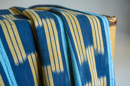 Handcrafted Art Textiles; Woven Fabrics Of Jute Or Of Other Vintage Textiles Based; Cotton; Indigo;Intricate Patterns; Home Decor; Living Spaces; Indigo Tie Dyed Ikat Fabric,  Vintage African Baule Cotton Textile