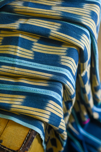 Handcrafted Art Textiles; Woven Fabrics; Other African; Indigo Based; Cotton; Traditional; Intricate Patterns; Home Decor; Indigo Tie Dyed Ikat Fabric,  Vintage African Baule Cotton Textile