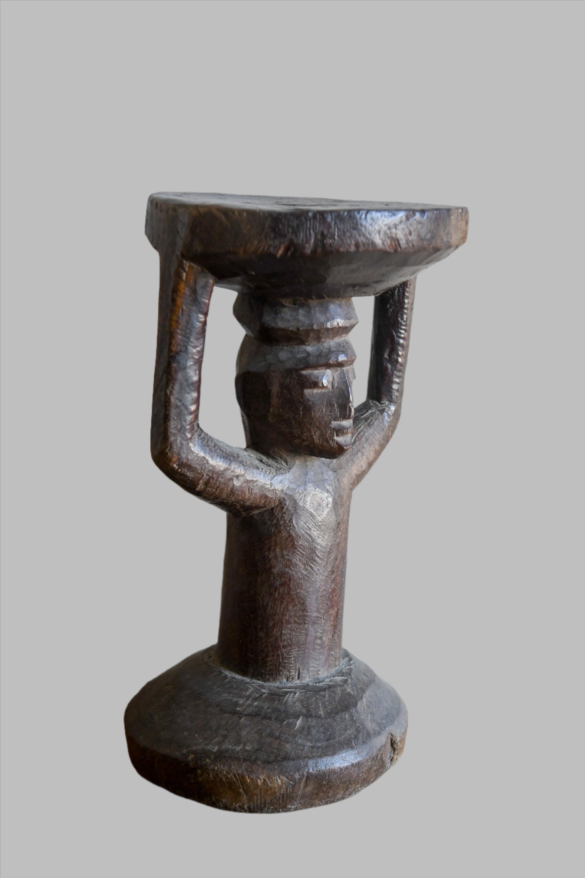 Tribal Furniture; Collection; Other African;Yoruba Caryatid African Stool, Carved Wood Furniture