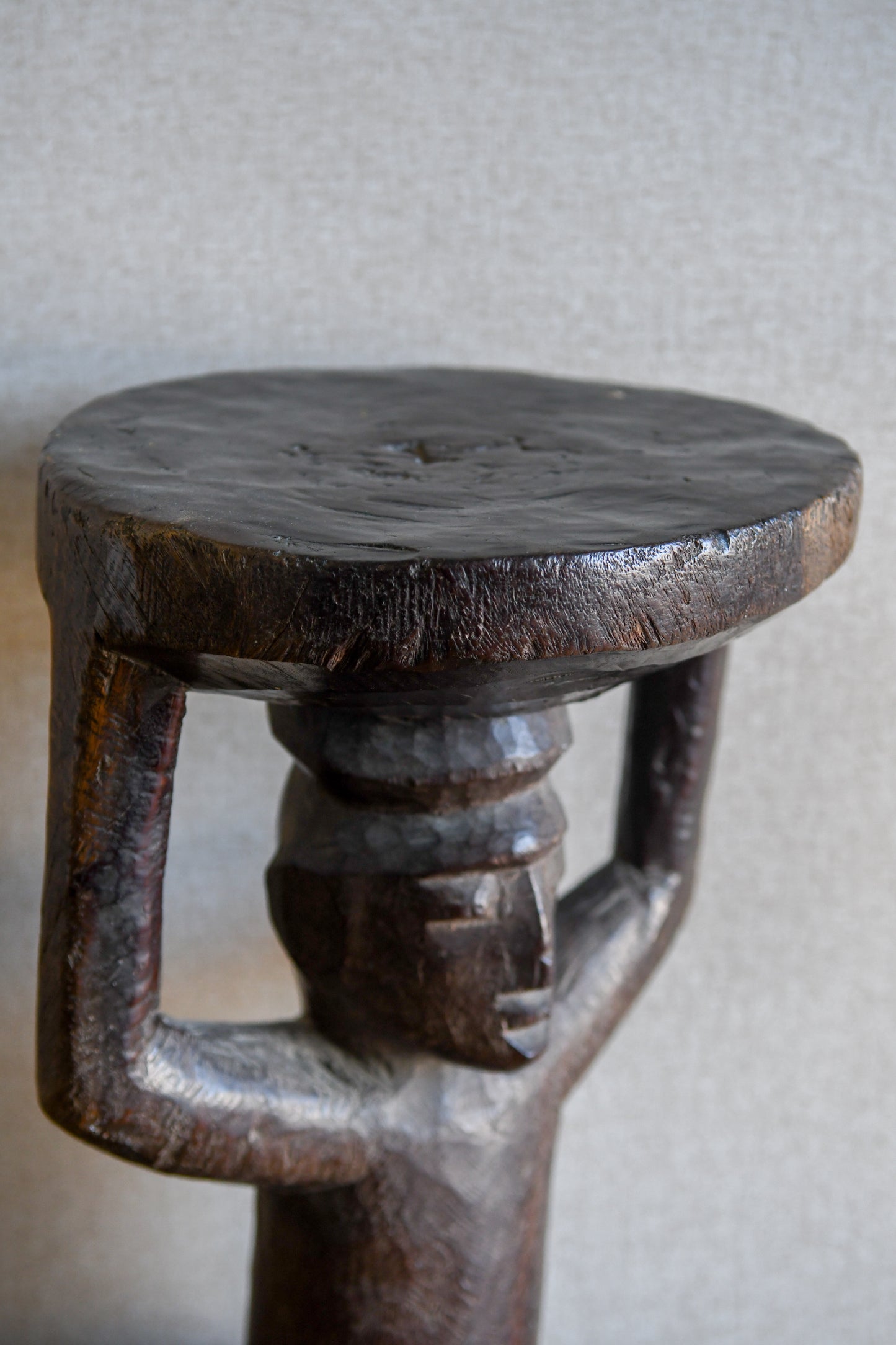 Tribal Furniture; Collection; Other African;Yoruba Caryatid African Stool, Carved Wood Furniture