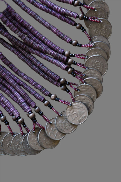 Tribal Necklaces - African Plural Art - African Art - Necklaces - Jewelry - Tribal Silver Coins African Beaded Necklace