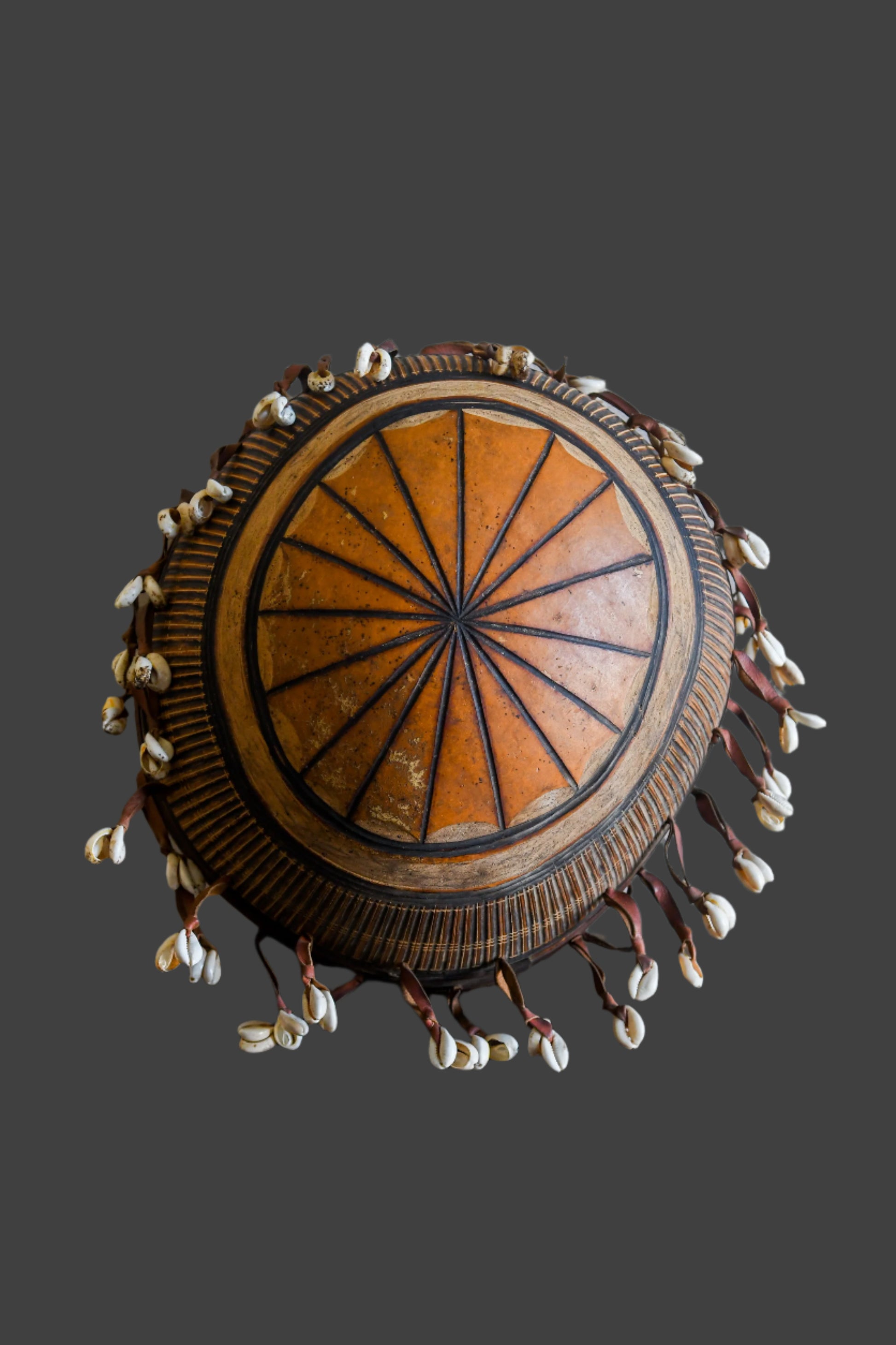 Tribal Objects; Artwork; Collection; Other African; African Calabash Bowl Cowrie Shell, Tribal Instrument Object, Folk Art