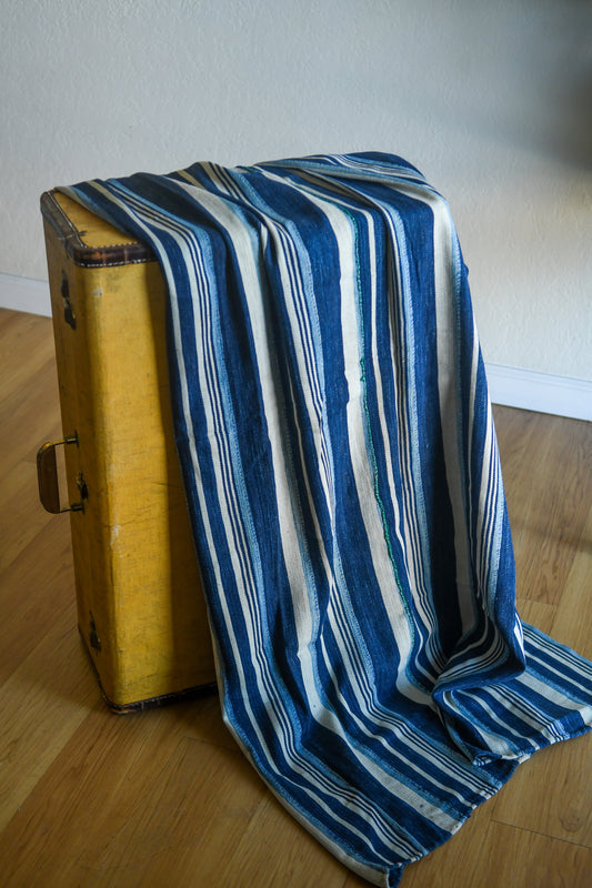 Handcrafted textiles; Decorative African Indigo Textile, Blue White Vintage Cotton Fabric