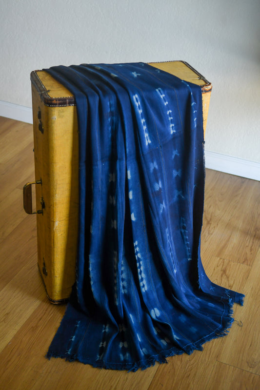 Handcrafted textiles; Dyed African Baule Indigo Cotton Cloth, Ikat Pattern, Home Decor