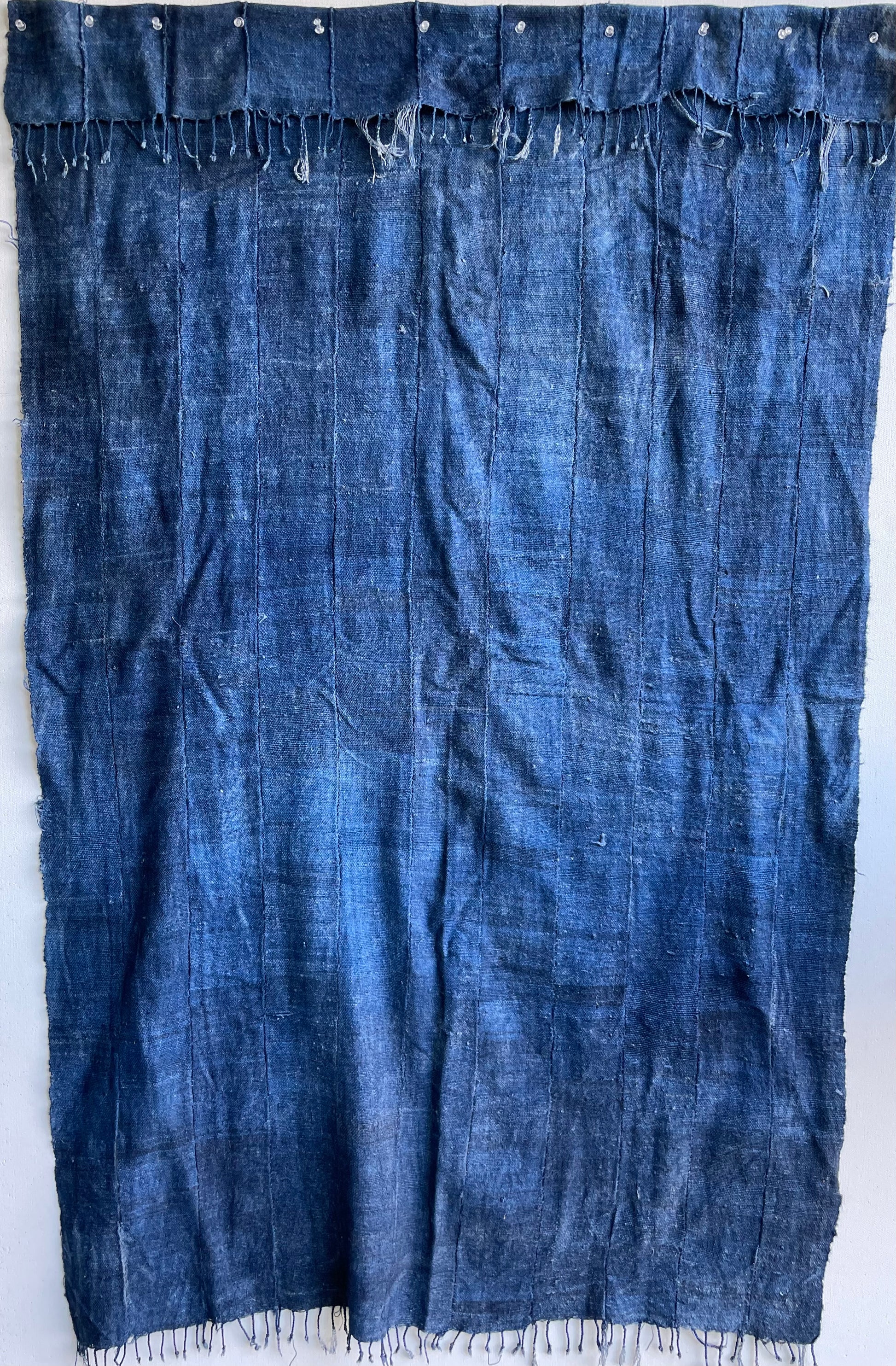 Handcrafted Art Textiles; Woven Fabrics; Other African; Indigo Based; Cotton; Traditional; Intricate Patterns; Home Decor; Indigo Solid Blue Textile Fabric, Woven Cotton, Vintage Blue Textile, West African