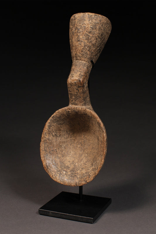 Tribal Objects; Artwork; Collection; Other African; Geometric Ceremonial Ladle Spoon, Carved Wood, Kulango Tribe, African Sculpture Object