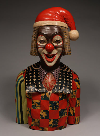 Handcrafted Sculptures and Statues;Collection; Other African; Hand Carved, Clown Santa, Wooden Painted, Decorative African Sculpture