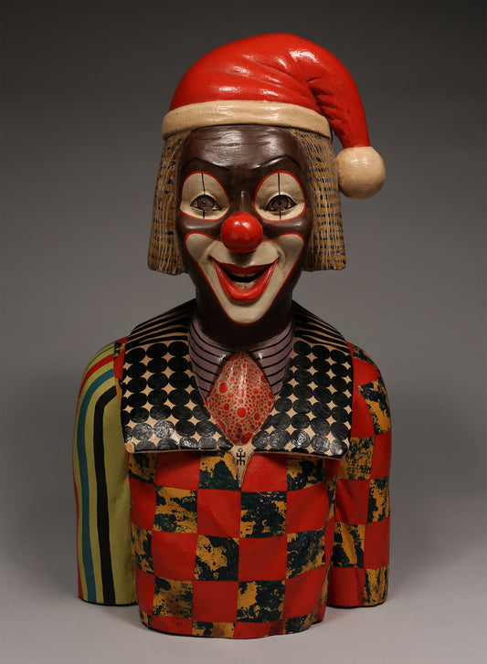 Handcrafted Sculptures and Statues;Collection; Other African; Hand Carved, Clown Santa, Wooden Painted, Decorative African Sculpture