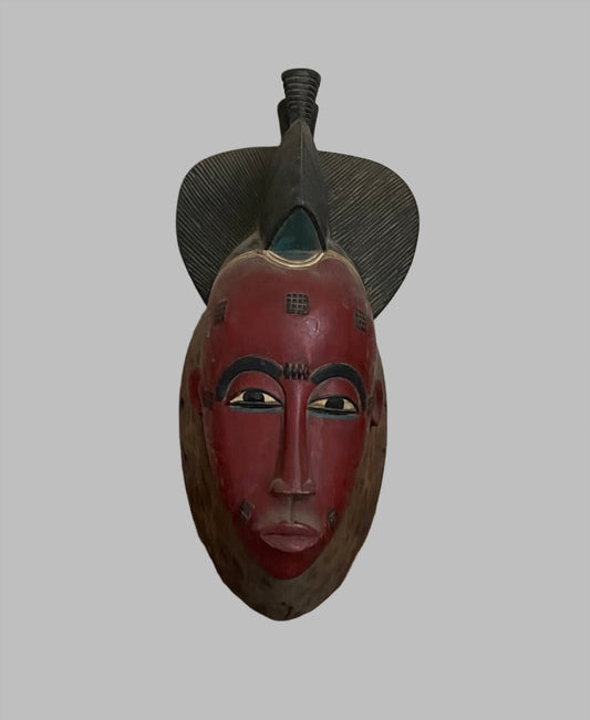 Handcrafted Masks; Collection; Other African; Masks; Hand Carved Wood, Vintage Red Mask, African Baule Art, Home Decor