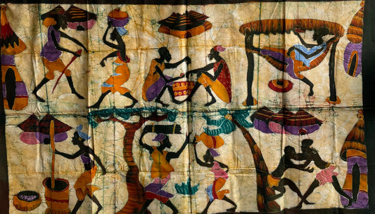 Handcrafted textiles; Hand Painted African Batik, Resist Dyed Cotton Textile, Wall Decor