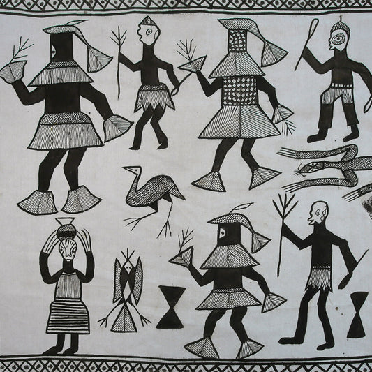 Handcrafted Art Textiles; Woven Fabrics; Other African; Mudcloth Based; Cotton; Traditional; Intricate Patterns; Vintage; Living Spaces; Home Decor; Tapestries; Hand Painted, Black White, Decorative African Senufo Mudcloth Cotton Textile
