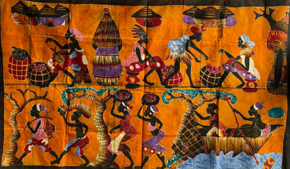 Handcrafted Art Textiles; Woven Fabrics; Other African; Batik Based; Cotton; Traditional; Intricate Patterns; Vintage; Living Spaces; Home Decor; Tapestries; Handmade Resist Dyed African Batik, Wall Decor Cotton Textile