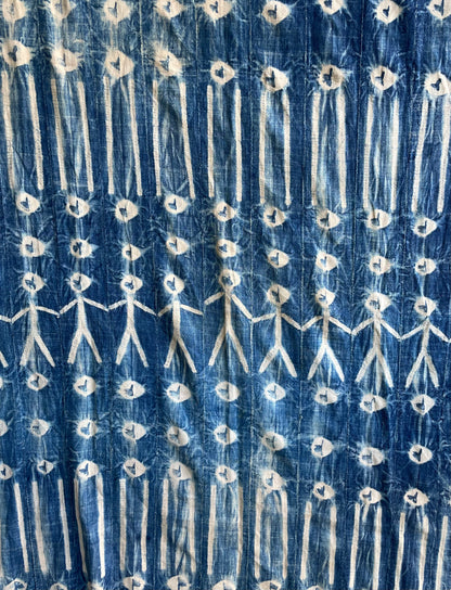 Handcrafted textiles; Indigo Fabric Tie Dyed Faded Blue, African Vintage Mossi Cotton Textile, West African