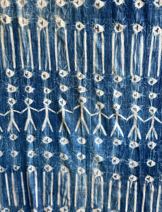 Handcrafted textiles; Indigo Fabric Tie Dyed Faded Blue, African Vintage Mossi Cotton Textile, West African