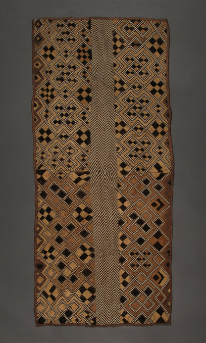 Tribal Textiles; Traditional; Collection; Other African; Kuba Shoowa Overskirt Textile, Cut-pile Embroidery, Raffia Cloth, Wall Decor, African Tapestry