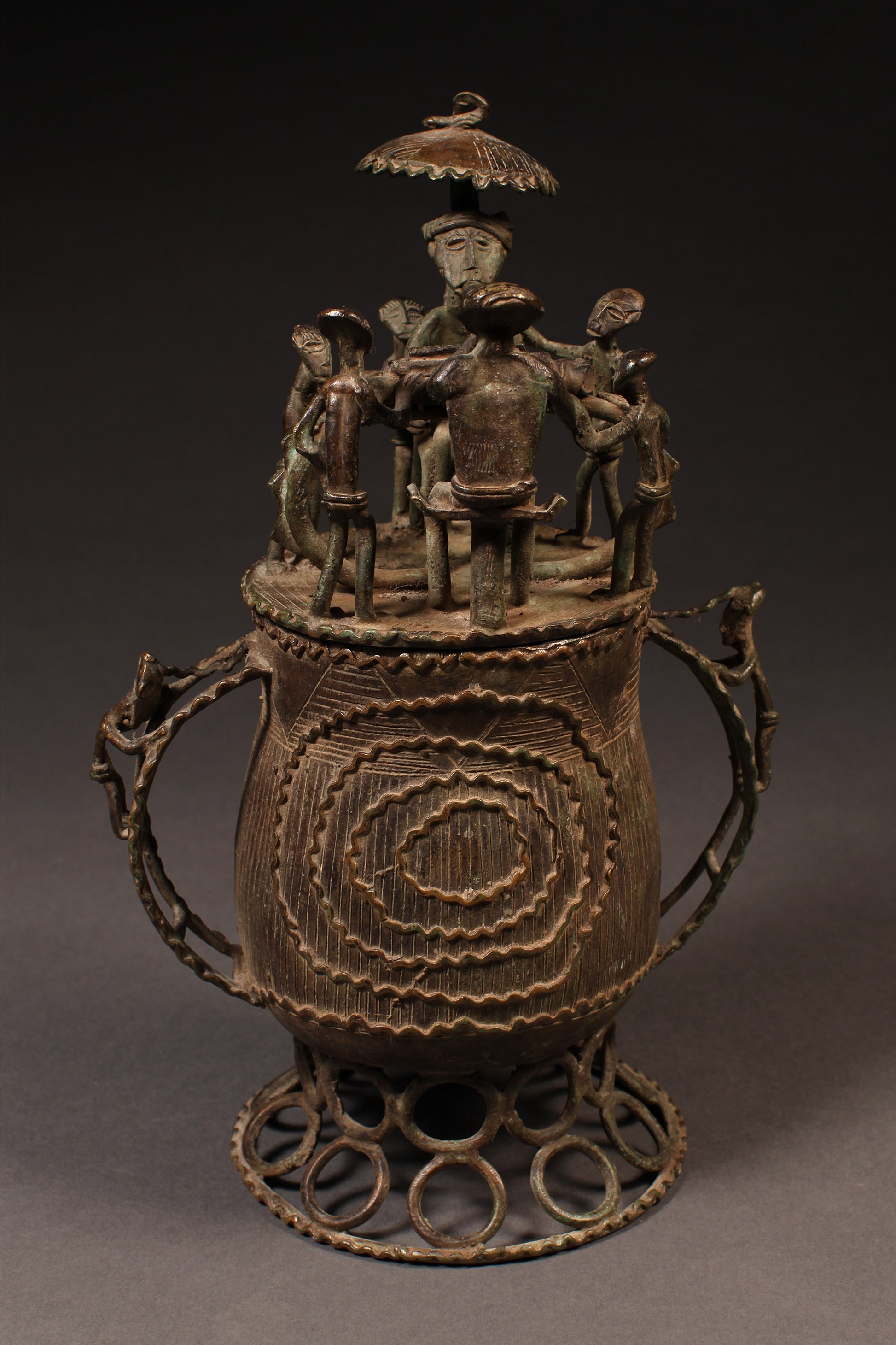 Tribal Objects; Artwork; Collection; Other African; Kuduo Lidded Vessel, Crafted Brass Cast Asante, Ashanti Tribe, Ghana, African Art